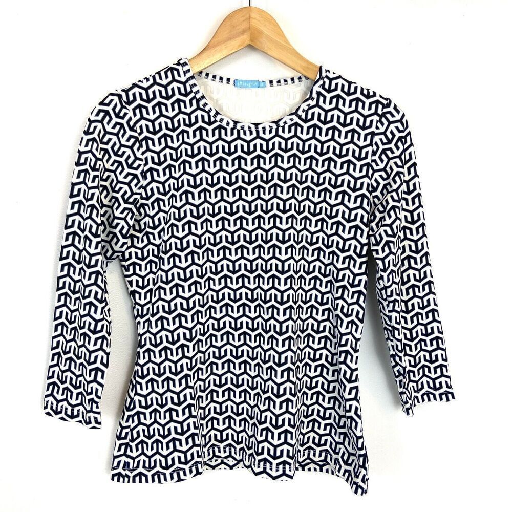 J Mclaughlin Catalina Cloth Top Size Xs 3/4 Sleeve Ethnic Geometric Print